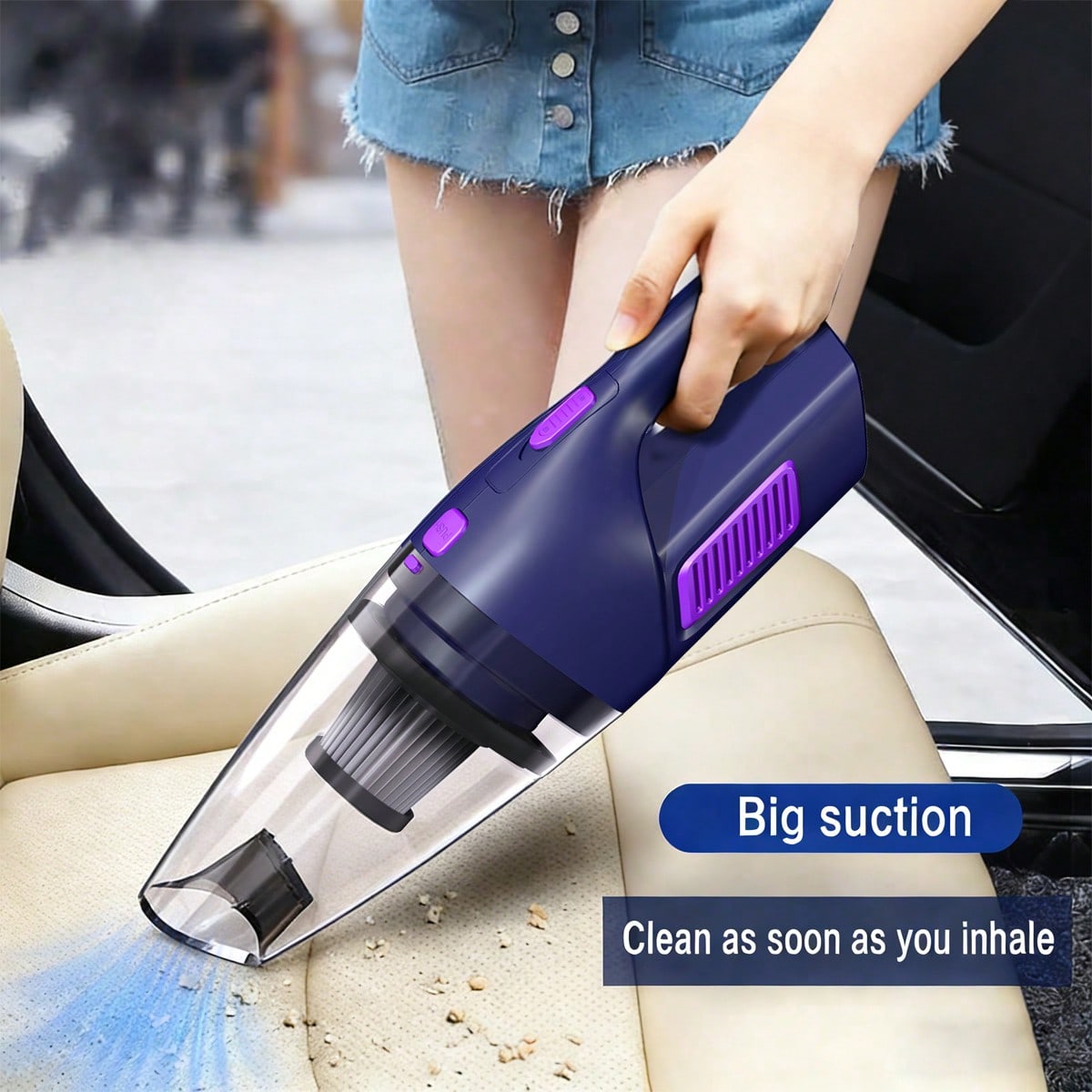 Car Vacuum Cleaner - เครื่องดูดฝุ่นแบบมือถือ CascadeVac สำหรับรถยนต์, แรงดูดทรงพลัง, แบตเตอรี่ความจุสูง 2000mAh,