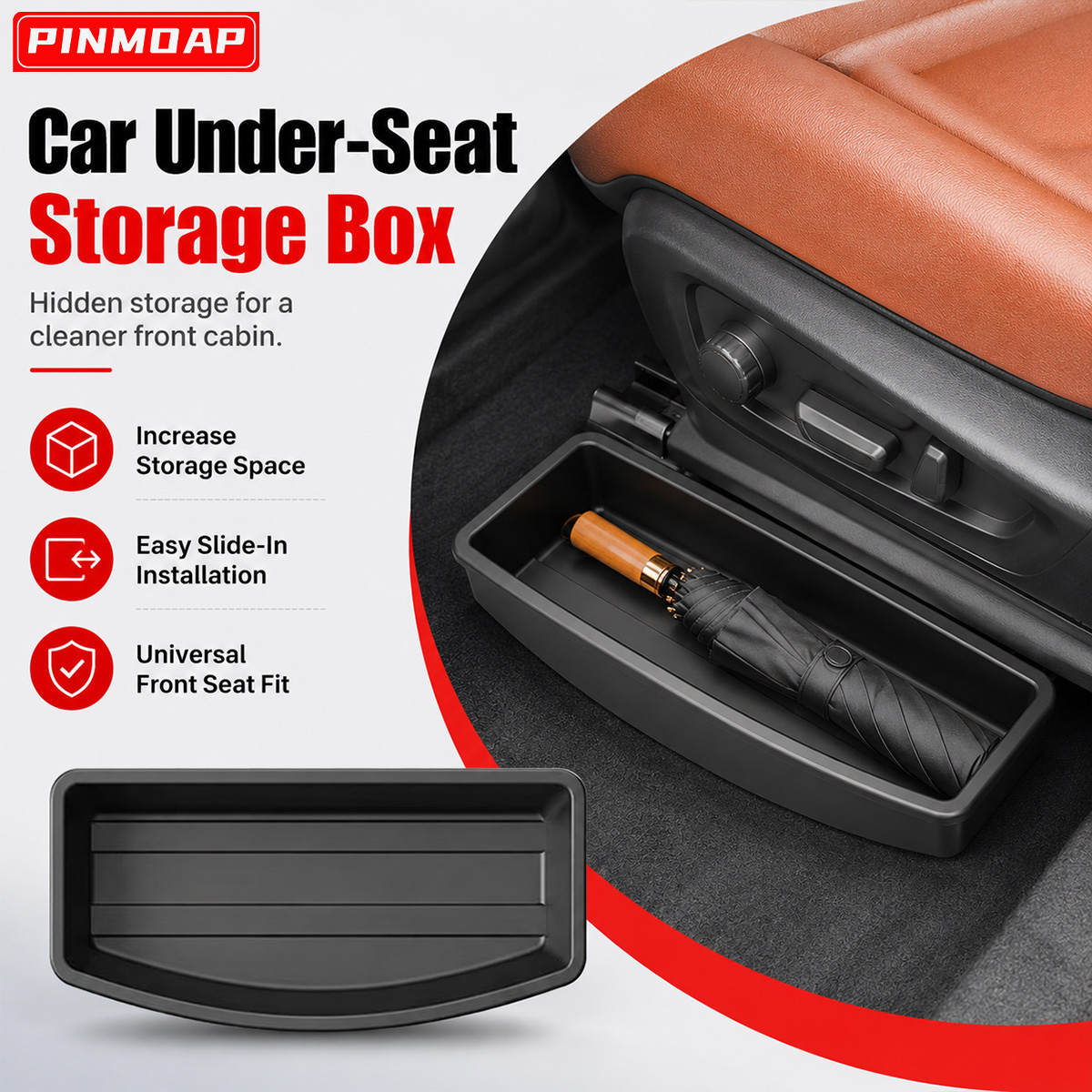 Car Accessories Useful - กล่องเก็บของใต้เบาะรถยนต์ PINMOAP ถาดจัดระเบียบเบาะหน้าแบบสากล ที่เก็บของซ่อนได้ วัสดุ ABS