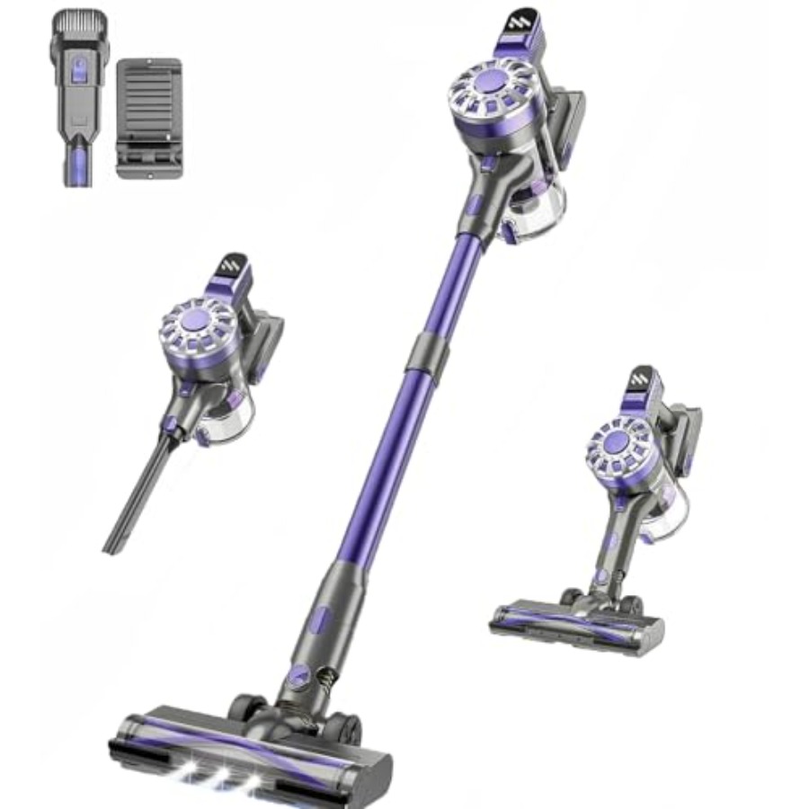 Car Vacuum Cleaner - เครื่องดูดฝุ่นไร้สายสำหรับพื้นไม้เนื้อแข็ง พรม ขนสัตว์เลี้ยง บันได รถยนต์; เครื่องดูดฝุ่นแบบแท่งน้ำหนักเบาพร้อมแบตเตอรี่แบบชาร์จได้